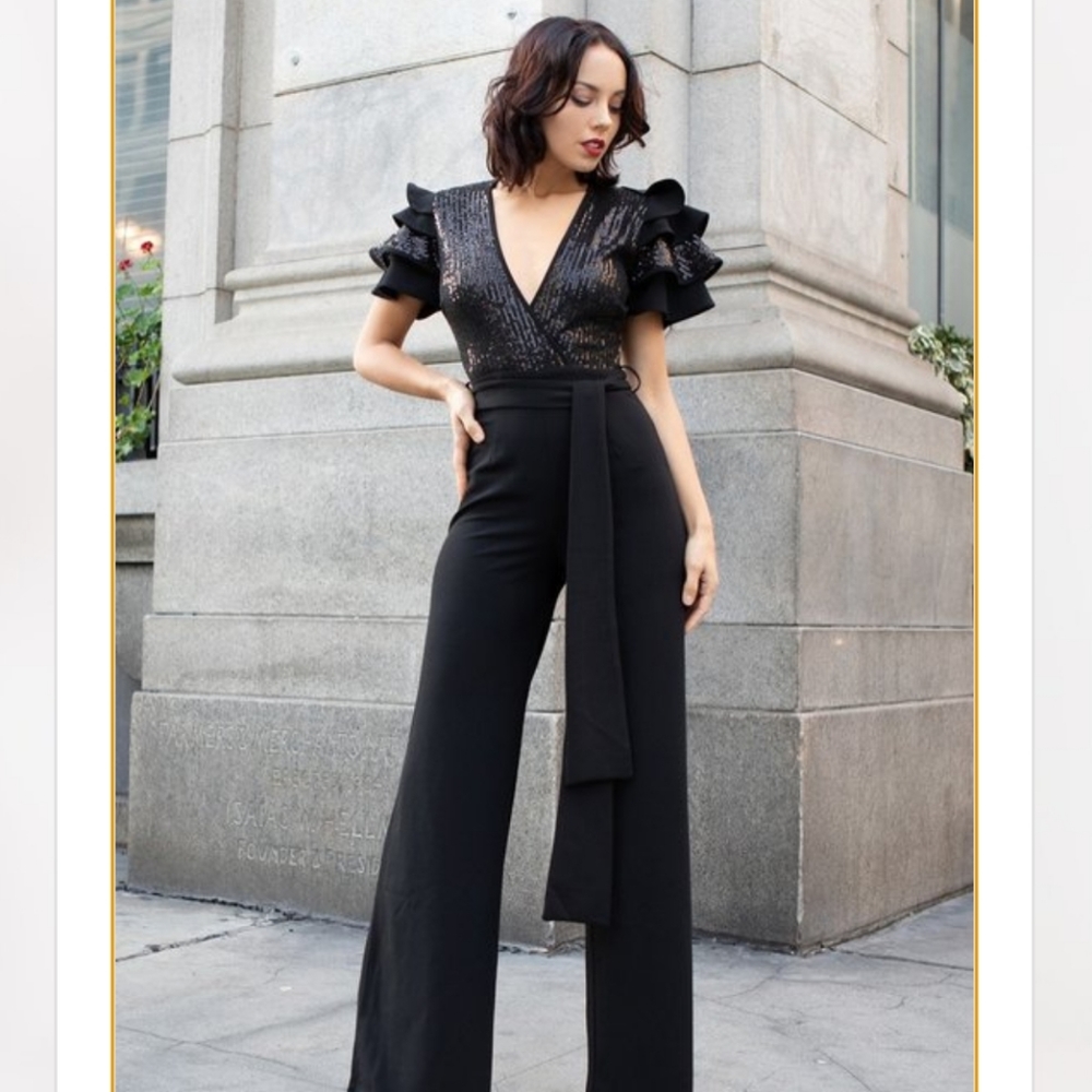 Sequin Ruffle Shoulder Jumpsuit - Picture 2 of 2